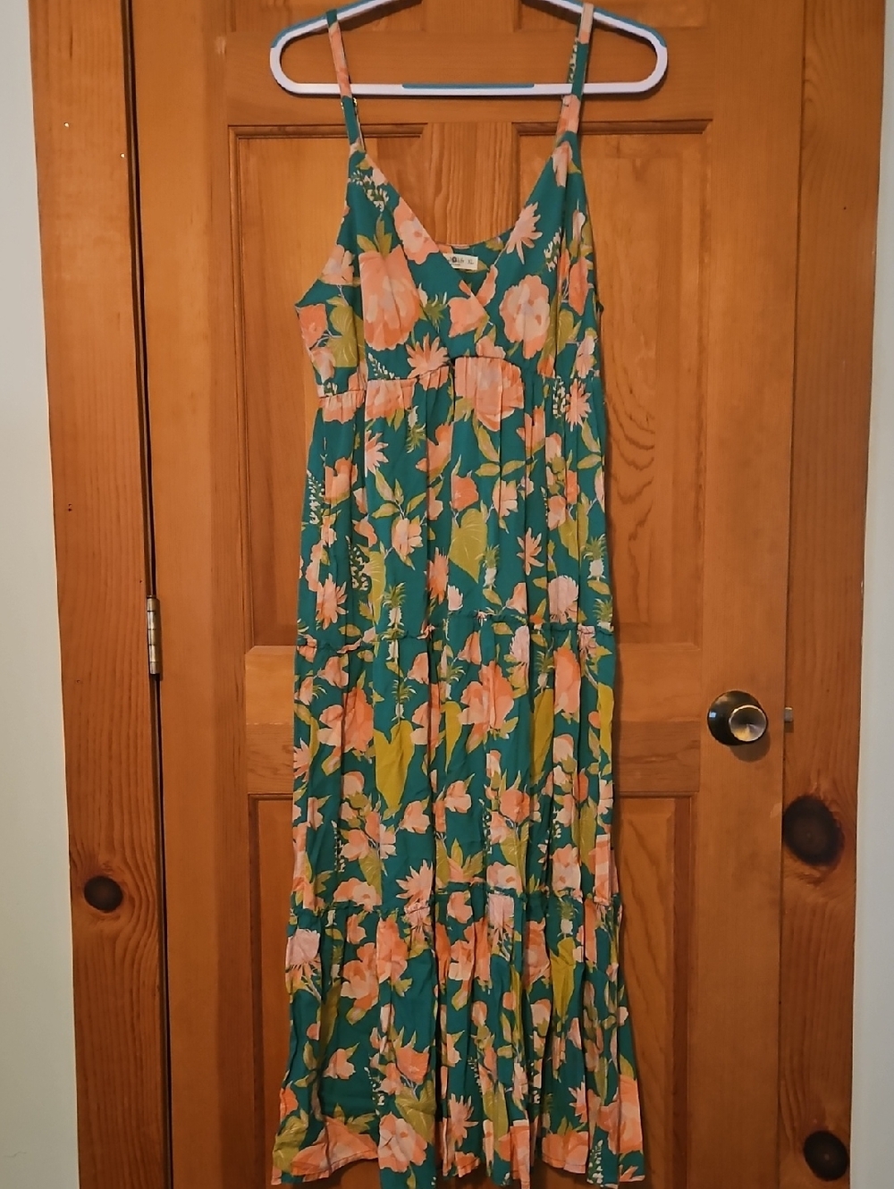 NATURAL LIFE Teal Maxi Dress with Peach Floral Print